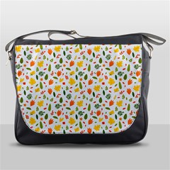 Background Pattern Flowers Leaves Autumn Fall Colorful Leaves Foliage Messenger Bag by Maspions