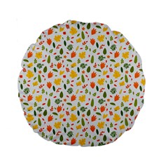 Background Pattern Flowers Leaves Autumn Fall Colorful Leaves Foliage Standard 15  Premium Round Cushions