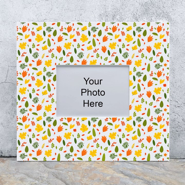 Background Pattern Flowers Leaves Autumn Fall Colorful Leaves Foliage White Wall Photo Frame 5  x 7 