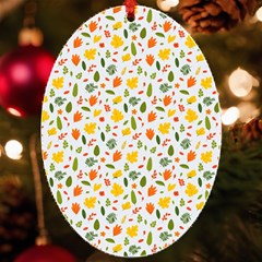 Background Pattern Flowers Leaves Autumn Fall Colorful Leaves Foliage Uv Print Acrylic Ornament Oval by Maspions