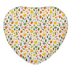 Background Pattern Flowers Leaves Autumn Fall Colorful Leaves Foliage Heart Glass Fridge Magnet (4 Pack)