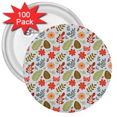 Background Pattern Flowers Design Leaves Autumn Daisy Fall 3  Buttons (100 Pack) 