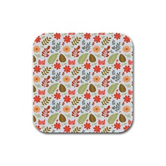 Background Pattern Flowers Design Leaves Autumn Daisy Fall Rubber Square Coaster (4 Pack)