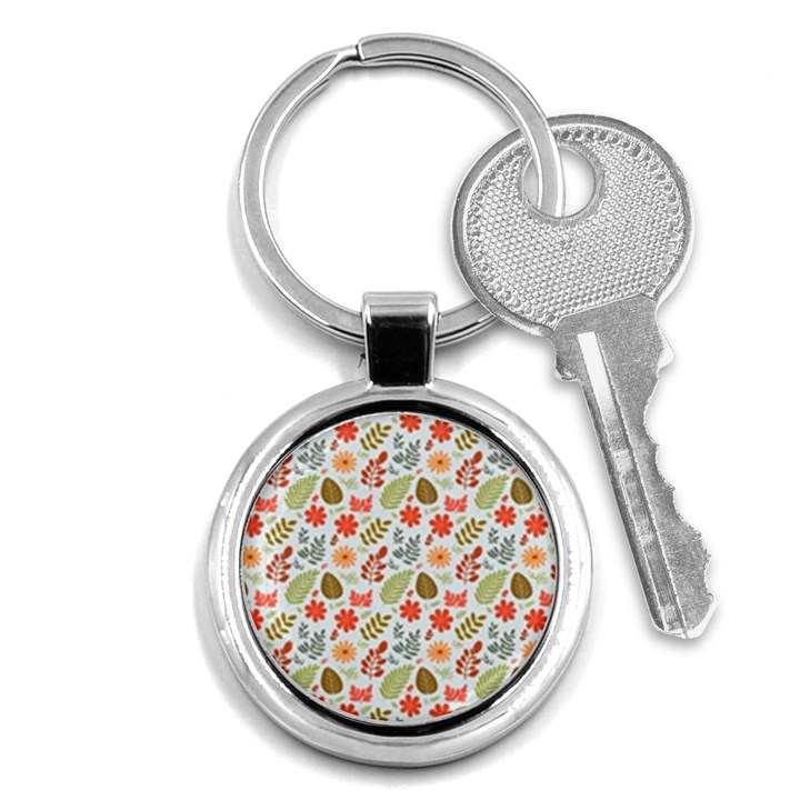 Background Pattern Flowers Design Leaves Autumn Daisy Fall Key Chain (Round)