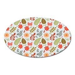 Background Pattern Flowers Design Leaves Autumn Daisy Fall Oval Magnet