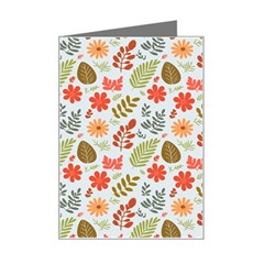 Background Pattern Flowers Design Leaves Autumn Daisy Fall Mini Greeting Card