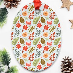 Background Pattern Flowers Design Leaves Autumn Daisy Fall Oval Ornament (two Sides)