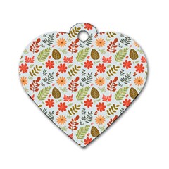 Background Pattern Flowers Design Leaves Autumn Daisy Fall Dog Tag Heart (one Side)