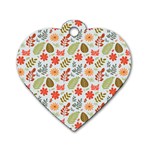 Background Pattern Flowers Design Leaves Autumn Daisy Fall Dog Tag Heart (One Side) Front