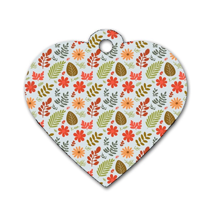 Background Pattern Flowers Design Leaves Autumn Daisy Fall Dog Tag Heart (One Side)