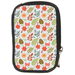 Background Pattern Flowers Design Leaves Autumn Daisy Fall Compact Camera Leather Case by Maspions