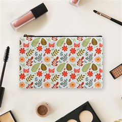 Background Pattern Flowers Design Leaves Autumn Daisy Fall Cosmetic Bag (medium)