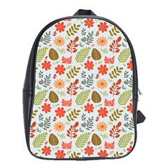 Background Pattern Flowers Design Leaves Autumn Daisy Fall School Bag (large)