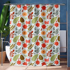 Background Pattern Flowers Design Leaves Autumn Daisy Fall Shower Curtain 60  X 72  (medium) 