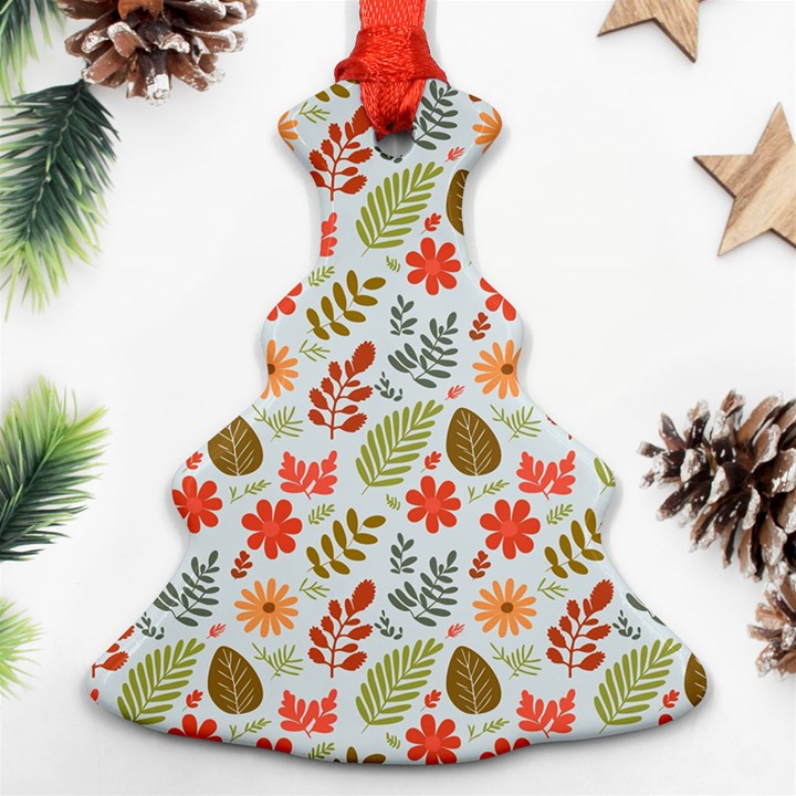 Background Pattern Flowers Design Leaves Autumn Daisy Fall Ornament (Christmas Tree) 