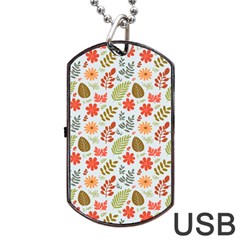 Background Pattern Flowers Design Leaves Autumn Daisy Fall Dog Tag Usb Flash (two Sides)