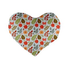 Background Pattern Flowers Design Leaves Autumn Daisy Fall Standard 16  Premium Heart Shape Cushions