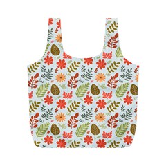 Background Pattern Flowers Design Leaves Autumn Daisy Fall Full Print Recycle Bag (m)