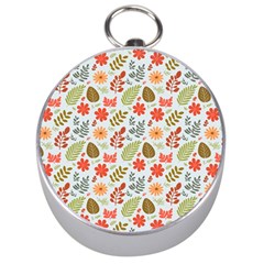 Background Pattern Flowers Design Leaves Autumn Daisy Fall Silver Compasses