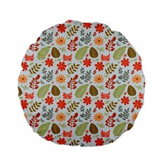 Background Pattern Flowers Design Leaves Autumn Daisy Fall Standard 15  Premium Flano Round Cushions