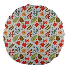 Background Pattern Flowers Design Leaves Autumn Daisy Fall Large 18  Premium Flano Round Cushions by Maspions