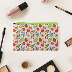 Background Pattern Flowers Design Leaves Autumn Daisy Fall Cosmetic Bag (xs)