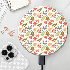 Background Pattern Flowers Design Leaves Autumn Daisy Fall Wireless Fast Charger(white)