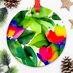 Watercolor Flowers Leaves Foliage Nature Floral Spring Ornament (round)