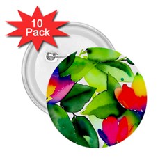 Watercolor Flowers Leaves Foliage Nature Floral Spring 2 25  Buttons (10 Pack)  by Maspions