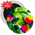 Watercolor Flowers Leaves Foliage Nature Floral Spring 3  Magnets (10 pack)  Front