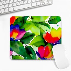 Watercolor Flowers Leaves Foliage Nature Floral Spring Large Mousepad