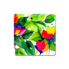 Watercolor Flowers Leaves Foliage Nature Floral Spring Square Magnet by Maspions