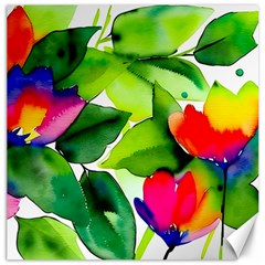 Watercolor Flowers Leaves Foliage Nature Floral Spring Canvas 16  X 16 