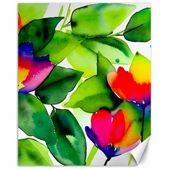 Watercolor Flowers Leaves Foliage Nature Floral Spring Canvas 16  X 20 