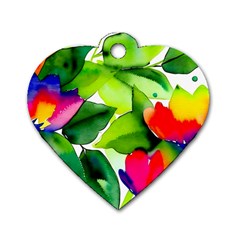 Watercolor Flowers Leaves Foliage Nature Floral Spring Dog Tag Heart (one Side) by Maspions