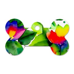 Watercolor Flowers Leaves Foliage Nature Floral Spring Dog Tag Bone (one Side)