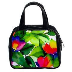 Watercolor Flowers Leaves Foliage Nature Floral Spring Classic Handbag (two Sides) by Maspions