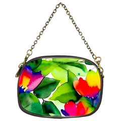 Watercolor Flowers Leaves Foliage Nature Floral Spring Chain Purse (one Side)