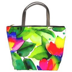 Watercolor Flowers Leaves Foliage Nature Floral Spring Bucket Bag by Maspions