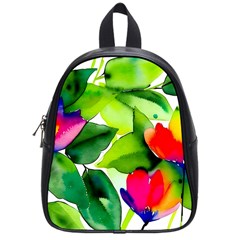 Watercolor Flowers Leaves Foliage Nature Floral Spring School Bag (small)