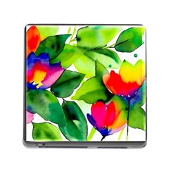 Watercolor Flowers Leaves Foliage Nature Floral Spring Memory Card Reader (square 5 Slot) by Maspions