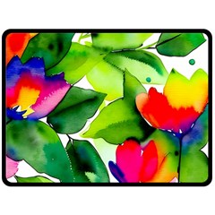 Watercolor Flowers Leaves Foliage Nature Floral Spring Fleece Blanket (large)