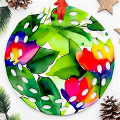 Watercolor Flowers Leaves Foliage Nature Floral Spring Round Filigree Ornament (two Sides)