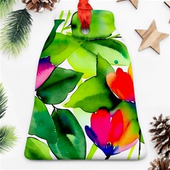 Watercolor Flowers Leaves Foliage Nature Floral Spring Bell Ornament (two Sides)