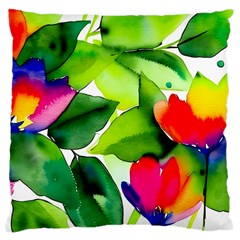 Watercolor Flowers Leaves Foliage Nature Floral Spring Large Cushion Case (two Sides) by Maspions