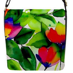 Watercolor Flowers Leaves Foliage Nature Floral Spring Flap Closure Messenger Bag (s)