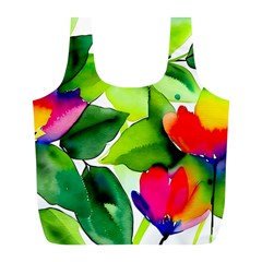 Watercolor Flowers Leaves Foliage Nature Floral Spring Full Print Recycle Bag (l) by Maspions