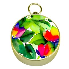 Watercolor Flowers Leaves Foliage Nature Floral Spring Gold Compasses by Maspions