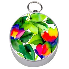 Watercolor Flowers Leaves Foliage Nature Floral Spring Silver Compasses by Maspions