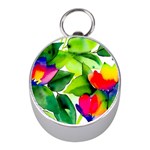 Watercolor Flowers Leaves Foliage Nature Floral Spring Mini Silver Compasses Front